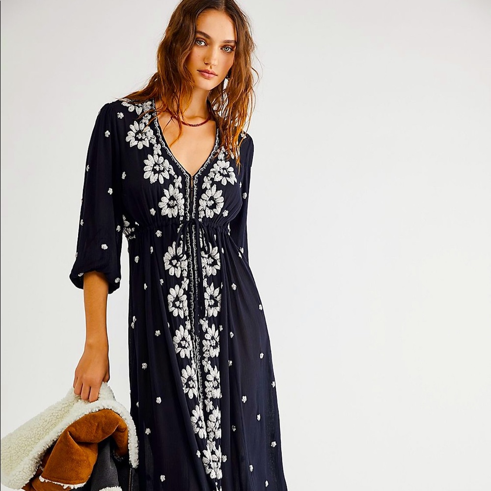 Free People Embroidered Midi Casual Maxi Dress S
